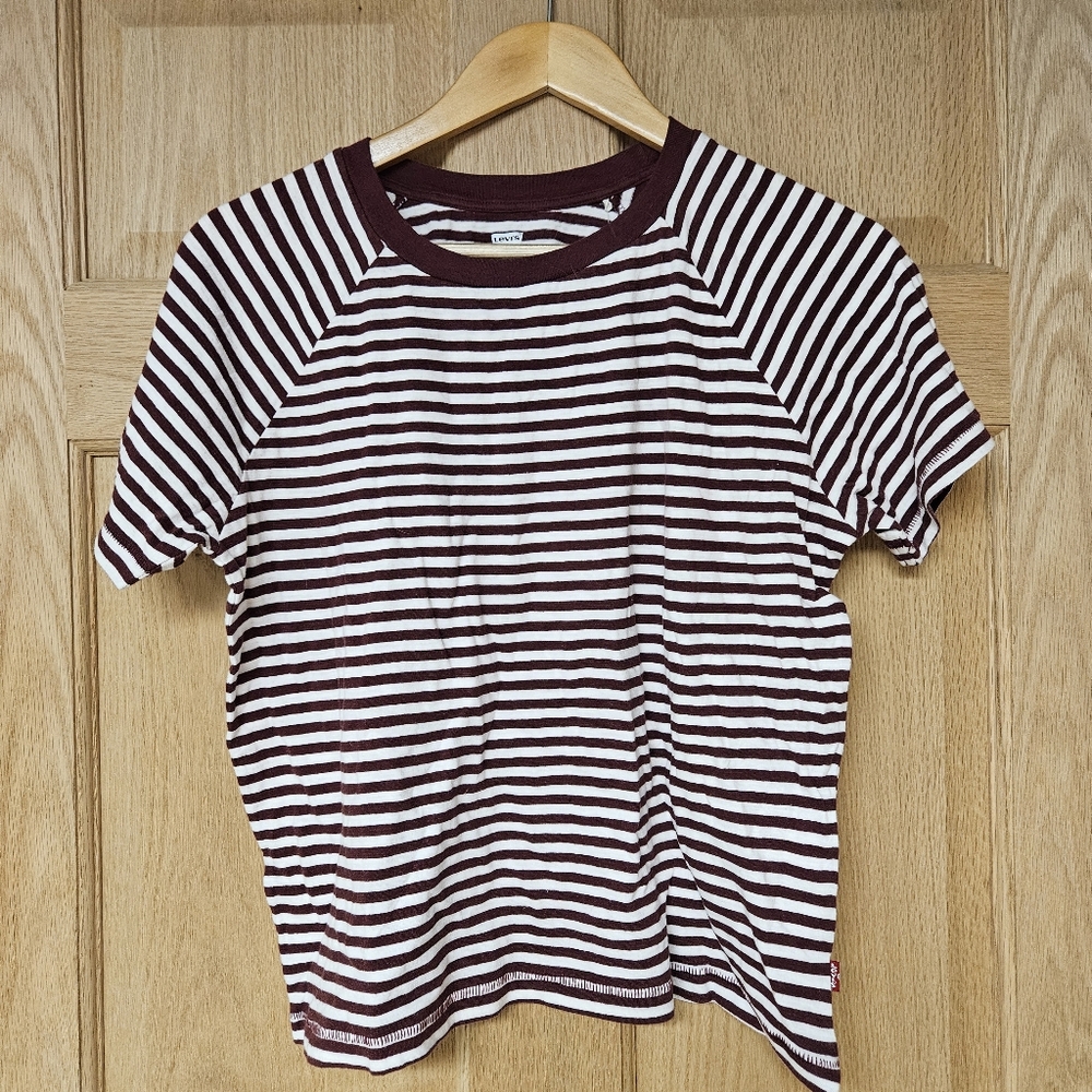 Levis Large‎ Striped Maroon and White T-Shirt